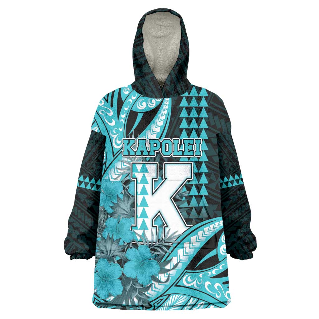 Personalised Hawaii Kapolei High School Wearable Blanket Hoodie Tribal Tattoo With Hibiscus Flowers LT05 One Size Dark Teal - Polynesian Pride