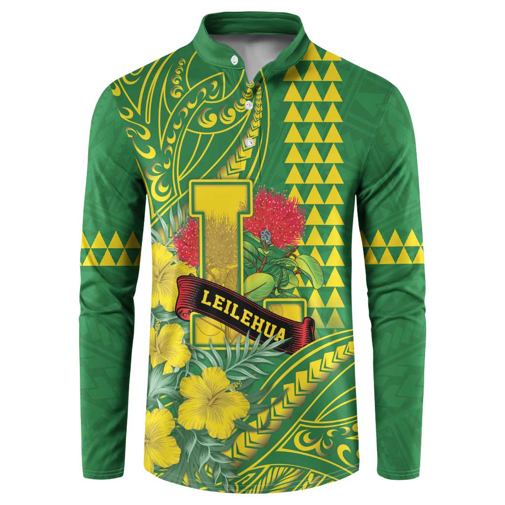 Personalised Hawaii Leilehua High School Button Sweatshirt Tribal Tattoo With Hibiscus Flowers LT05 Green - Polynesian Pride