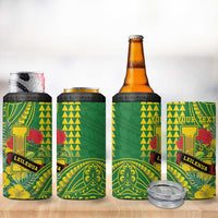 Personalised Hawaii Leilehua High School 4 in 1 Can Cooler Tumbler Tribal Tattoo With Hibiscus Flowers