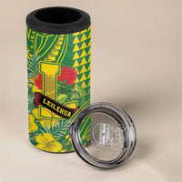 Personalised Hawaii Leilehua High School 4 in 1 Can Cooler Tumbler Tribal Tattoo With Hibiscus Flowers