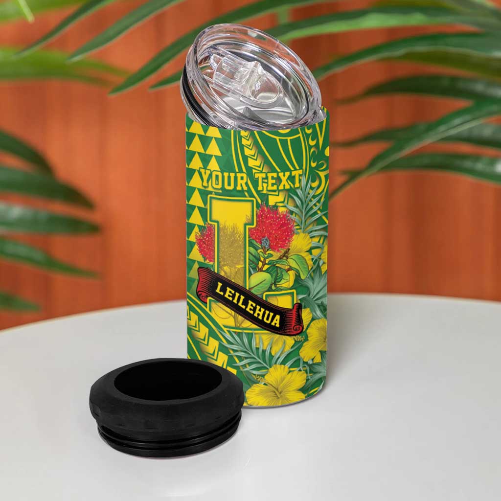 Personalised Hawaii Leilehua High School 4 in 1 Can Cooler Tumbler Tribal Tattoo With Hibiscus Flowers