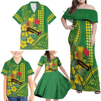 Personalised Hawaii Leilehua High School Family Matching Off Shoulder Maxi Dress and Hawaiian Shirt Tribal Tattoo With Hibiscus Flowers