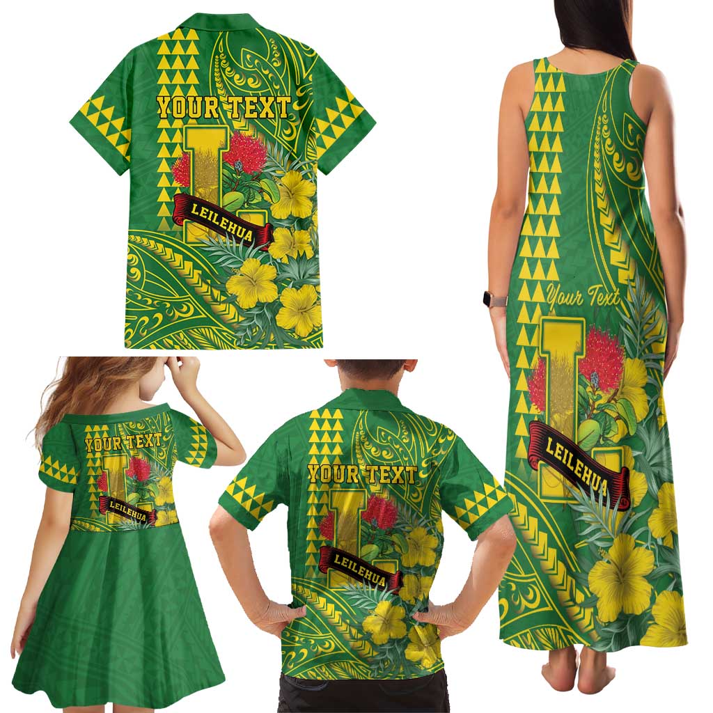 Personalised Hawaii Leilehua High School Family Matching Tank Maxi Dress and Hawaiian Shirt Tribal Tattoo With Hibiscus Flowers