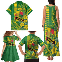 Personalised Hawaii Leilehua High School Family Matching Tank Maxi Dress and Hawaiian Shirt Tribal Tattoo With Hibiscus Flowers