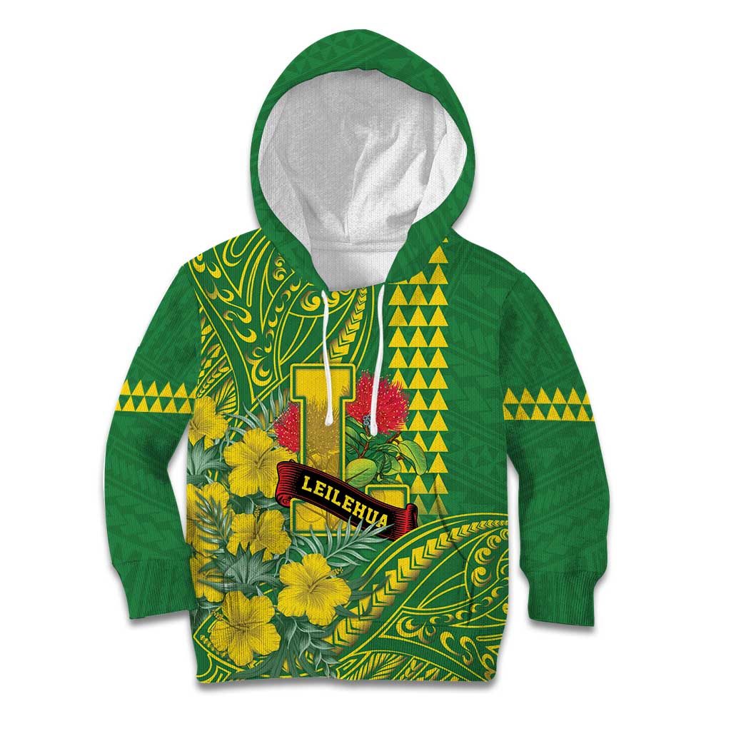 Personalised Hawaii Leilehua High School Kid Hoodie Tribal Tattoo With Hibiscus Flowers LT05 Hoodie Green - Polynesian Pride