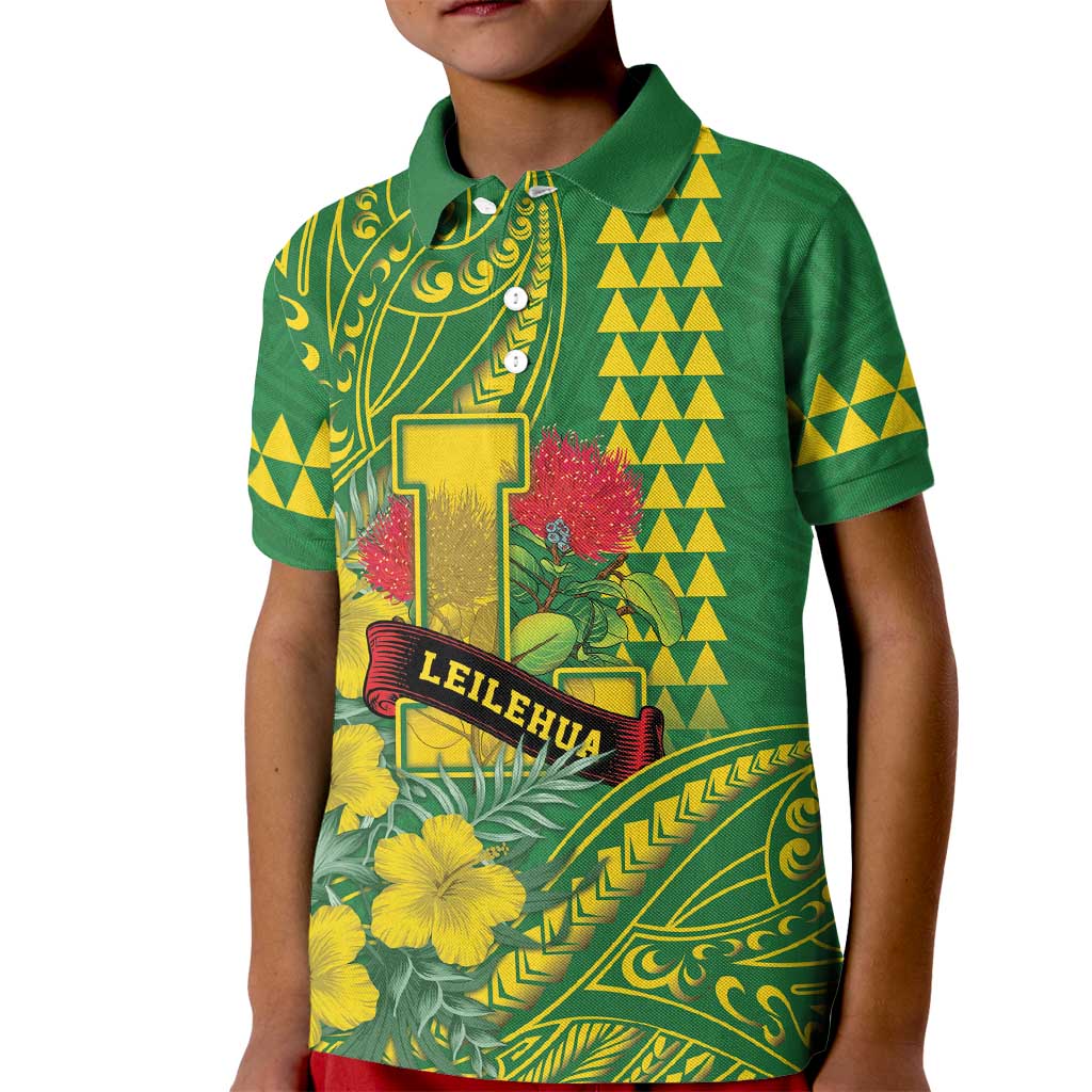 Personalised Hawaii Leilehua High School Kid Polo Shirt Tribal Tattoo With Hibiscus Flowers