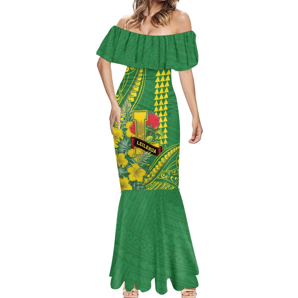 Personalised Hawaii Leilehua High School Mermaid Dress Tribal Tattoo With Hibiscus Flowers