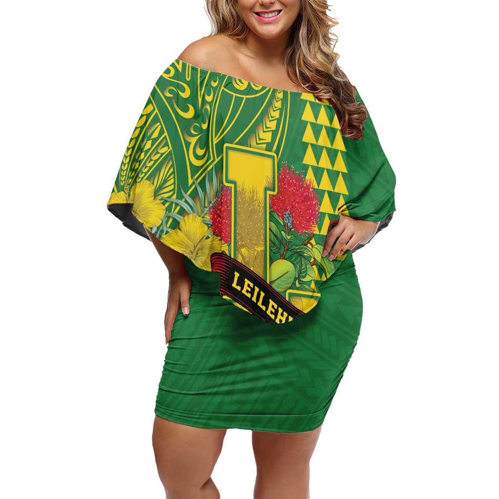 Personalised Hawaii Leilehua High School Off Shoulder Short Dress Tribal Tattoo With Hibiscus Flowers