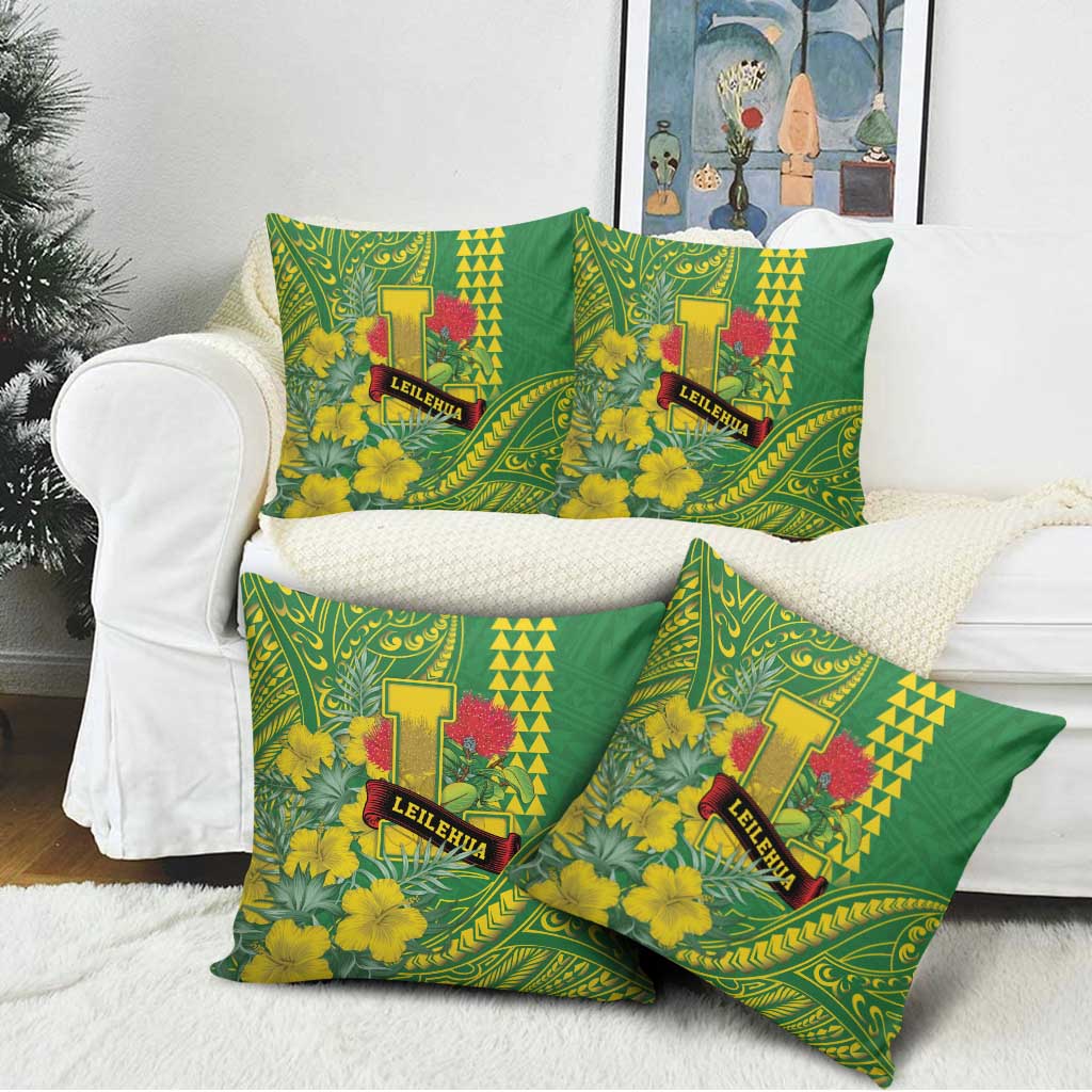 Hawaii Leilehua High School Pillow Cover Tribal Tattoo With Hibiscus Flowers