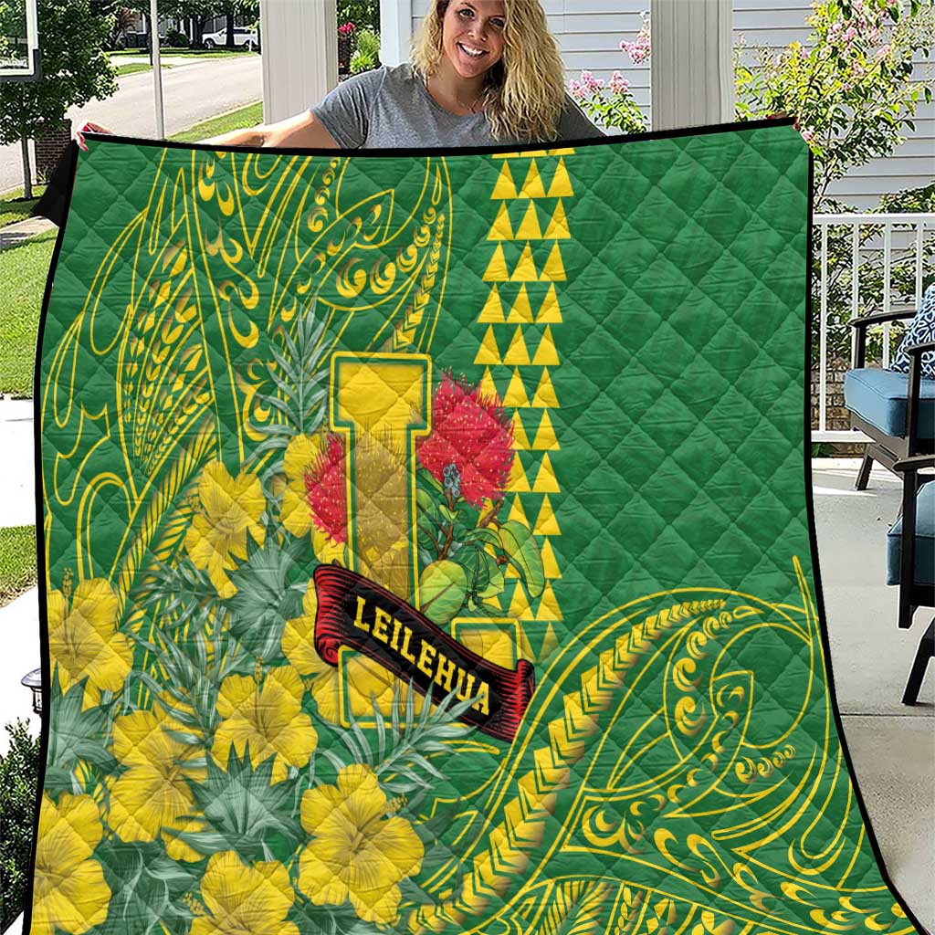 Hawaii Leilehua High School Quilt Tribal Tattoo With Hibiscus Flowers LT05 Green - Polynesian Pride