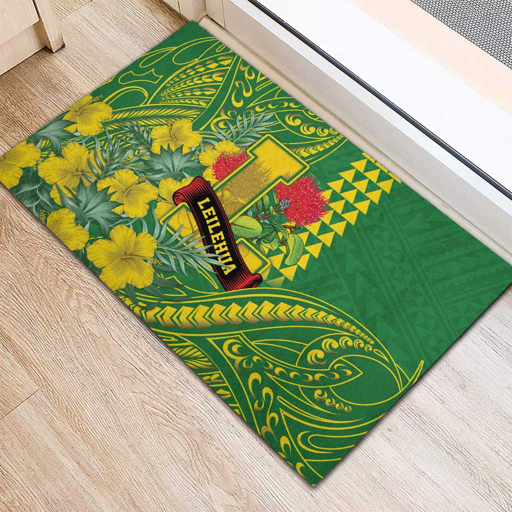 Hawaii Leilehua High School Rubber Doormat Tribal Tattoo With Hibiscus Flowers