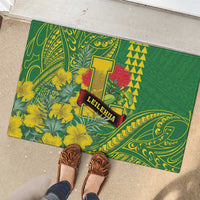 Hawaii Leilehua High School Rubber Doormat Tribal Tattoo With Hibiscus Flowers