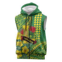 Personalised Hawaii Leilehua High School Sleeveless Zip Hoodie Tribal Tattoo With Hibiscus Flowers