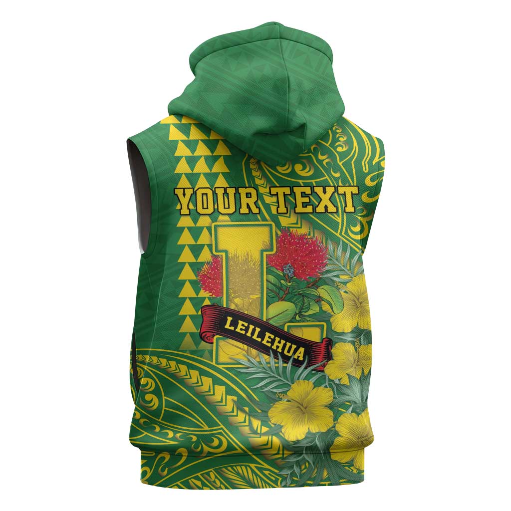 Personalised Hawaii Leilehua High School Sleeveless Zip Hoodie Tribal Tattoo With Hibiscus Flowers
