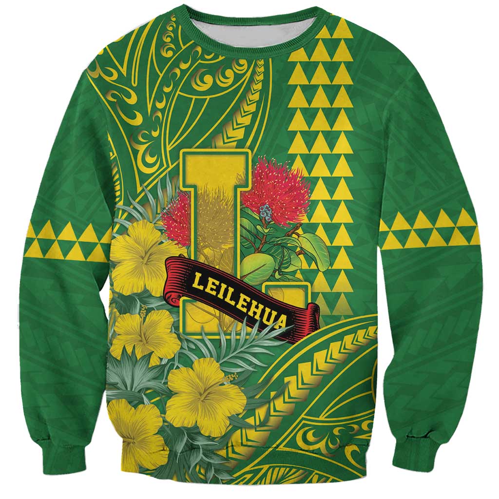 Personalised Hawaii Leilehua High School Sweatshirt Tribal Tattoo With Hibiscus Flowers LT05 Unisex Green - Polynesian Pride
