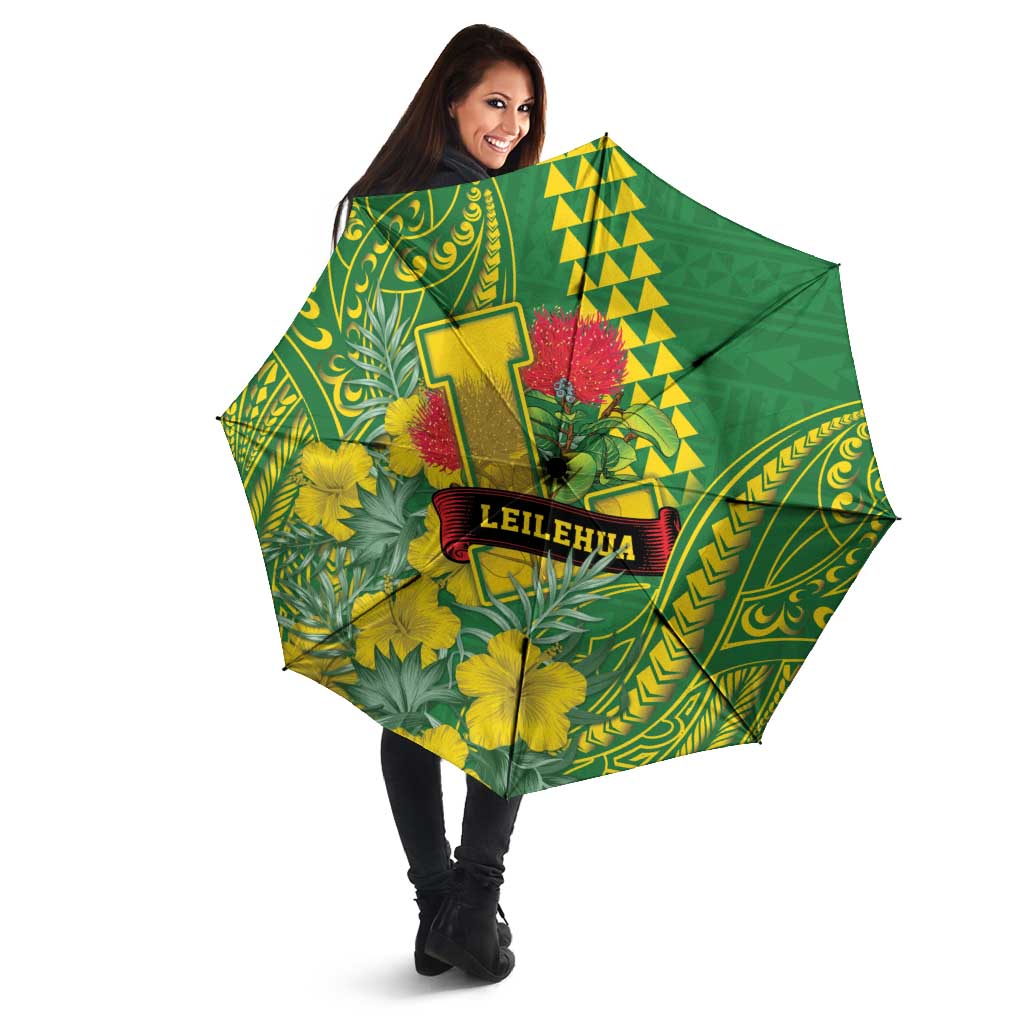 Hawaii Leilehua High School Umbrella Tribal Tattoo With Hibiscus Flowers
