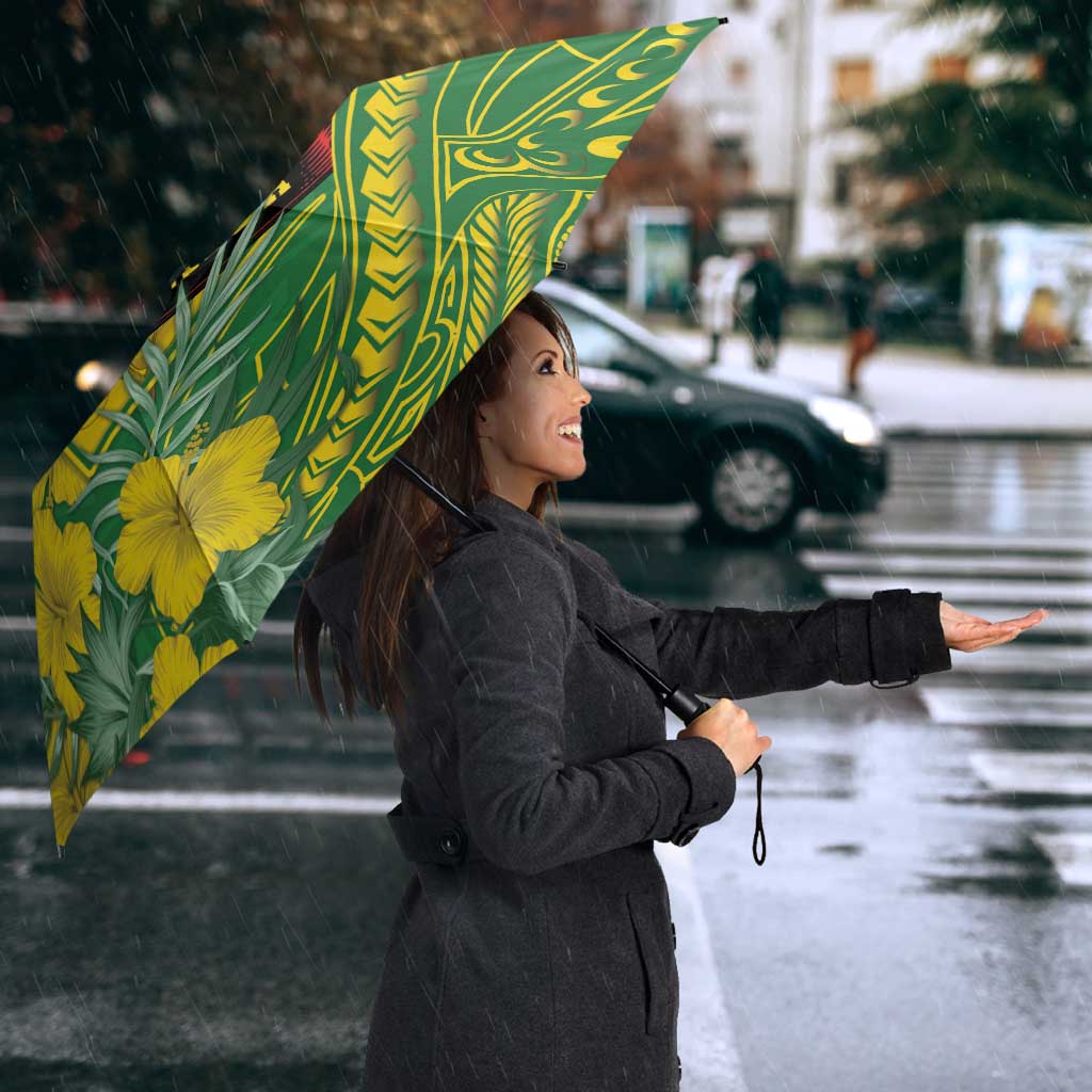 Hawaii Leilehua High School Umbrella Tribal Tattoo With Hibiscus Flowers