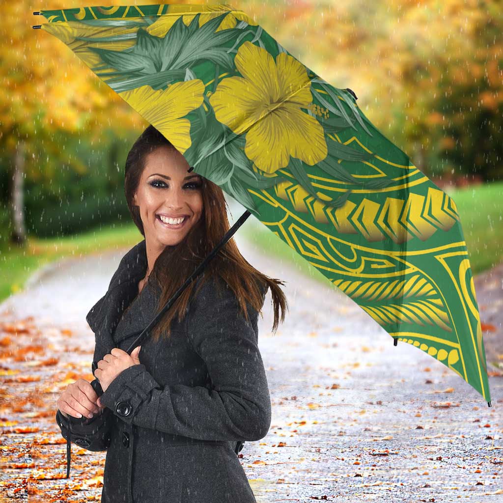 Hawaii Leilehua High School Umbrella Tribal Tattoo With Hibiscus Flowers
