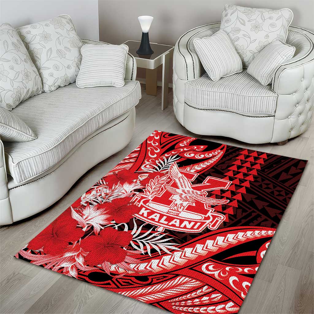 Hawaii Kalani High School Area Rug Tribal Tattoo With Hibiscus Flowers LT05 - Polynesian Pride