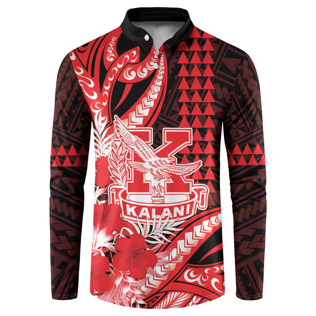 Personalised Hawaii Kalani High School Button Sweatshirt Tribal Tattoo With Hibiscus Flowers LT05 Red - Polynesian Pride