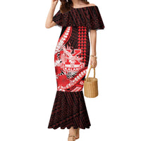Personalised Hawaii Kalani High School Family Matching Mermaid Dress and Hawaiian Shirt Tribal Tattoo With Hibiscus Flowers