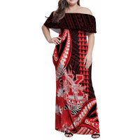 Personalised Hawaii Kalani High School Family Matching Off Shoulder Maxi Dress and Hawaiian Shirt Tribal Tattoo With Hibiscus Flowers