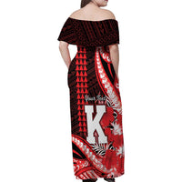 Personalised Hawaii Kalani High School Family Matching Off Shoulder Maxi Dress and Hawaiian Shirt Tribal Tattoo With Hibiscus Flowers
