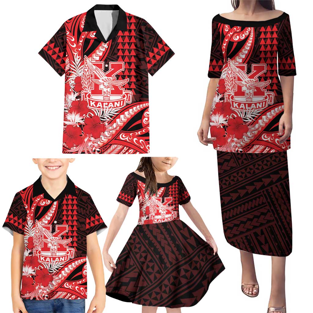 Personalised Hawaii Kalani High School Family Matching Puletasi and Hawaiian Shirt Tribal Tattoo With Hibiscus Flowers LT05 - Polynesian Pride
