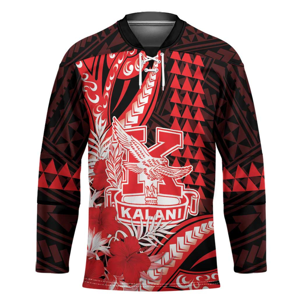 Personalised Hawaii Kalani High School Hockey Jersey Tribal Tattoo With Hibiscus Flowers LT05 Unisex Red - Polynesian Pride