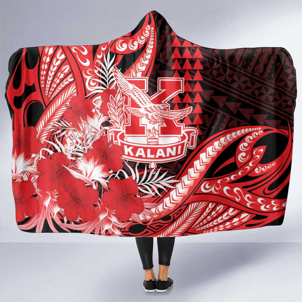 Hawaii Kalani High School Hooded Blanket Tribal Tattoo With Hibiscus Flowers LT05 One Size Red - Polynesian Pride