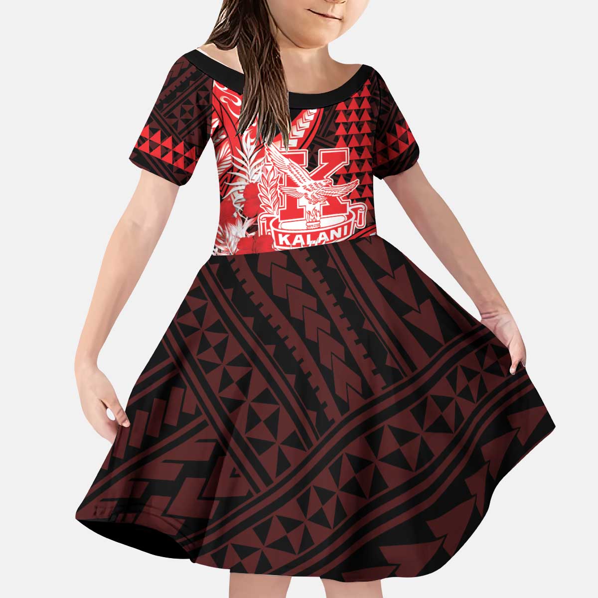Personalised Hawaii Kalani High School Kid Short Sleeve Dress Tribal Tattoo With Hibiscus Flowers
