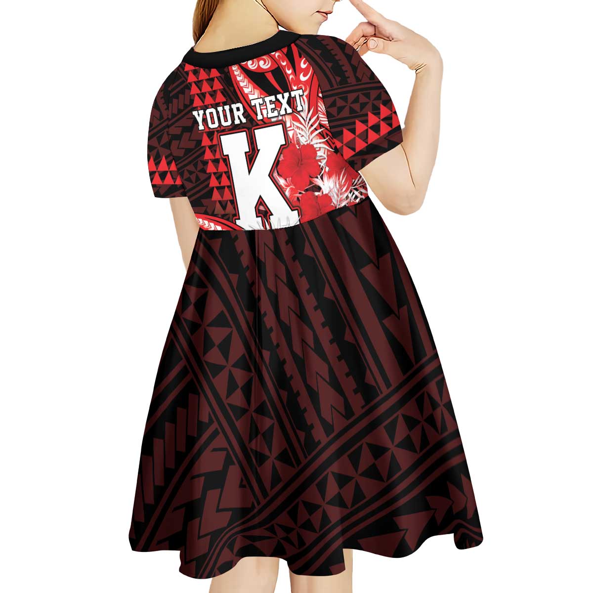 Personalised Hawaii Kalani High School Kid Short Sleeve Dress Tribal Tattoo With Hibiscus Flowers