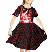 Personalised Hawaii Kalani High School Kid Short Sleeve Dress Tribal Tattoo With Hibiscus Flowers