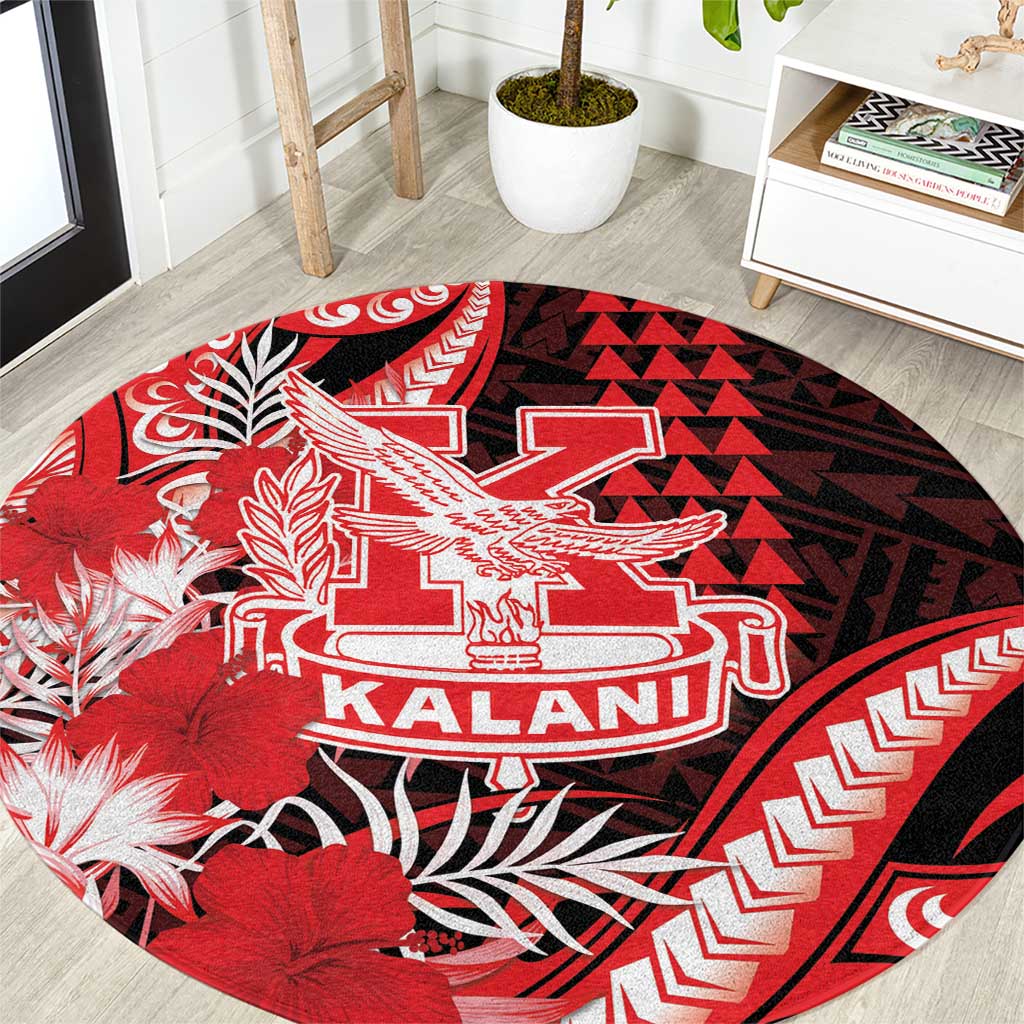 Hawaii Kalani High School Round Carpet Tribal Tattoo With Hibiscus Flowers LT05 Red - Polynesian Pride
