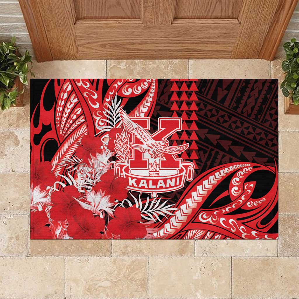 Hawaii Kalani High School Rubber Doormat Tribal Tattoo With Hibiscus Flowers LT05 Red - Polynesian Pride