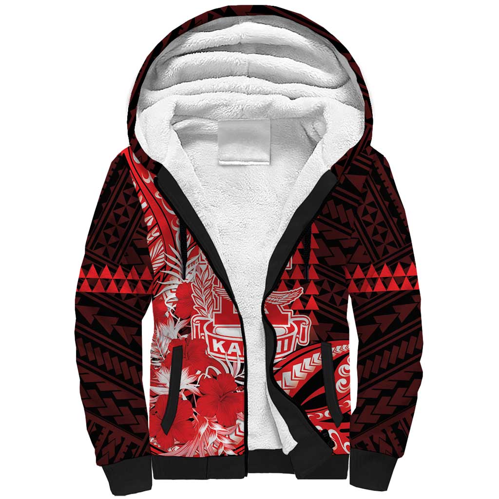 Personalised Hawaii Kalani High School Sherpa Hoodie Tribal Tattoo With Hibiscus Flowers LT05 Unisex Red - Polynesian Pride