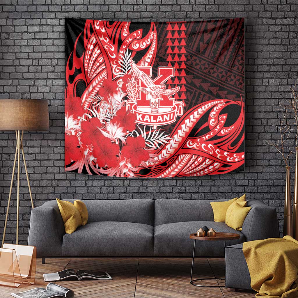Hawaii Kalani High School Tapestry Tribal Tattoo With Hibiscus Flowers LT05 Red - Polynesian Pride
