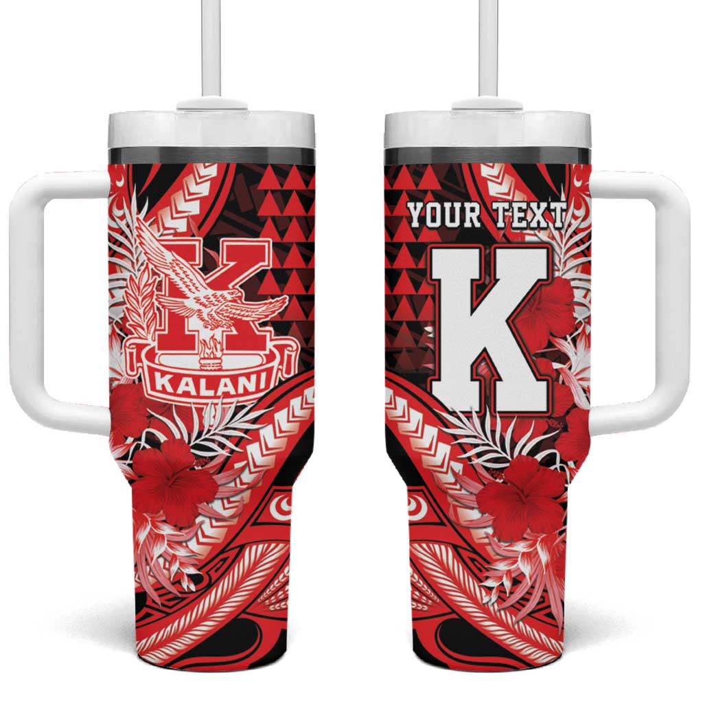 Personalised Hawaii Kalani High School Tumbler With Handle Tribal Tattoo With Hibiscus Flowers