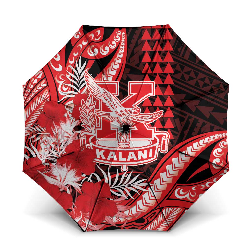 Hawaii Kalani High School Umbrella Tribal Tattoo With Hibiscus Flowers LT05 One Size Folded 11.42 inch Opened Diameter 37.4 inch Red - Polynesian Pride