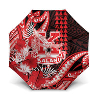 Hawaii Kalani High School Umbrella Tribal Tattoo With Hibiscus Flowers LT05 One Size Folded 11.42 inch Opened Diameter 37.4 inch Red - Polynesian Pride