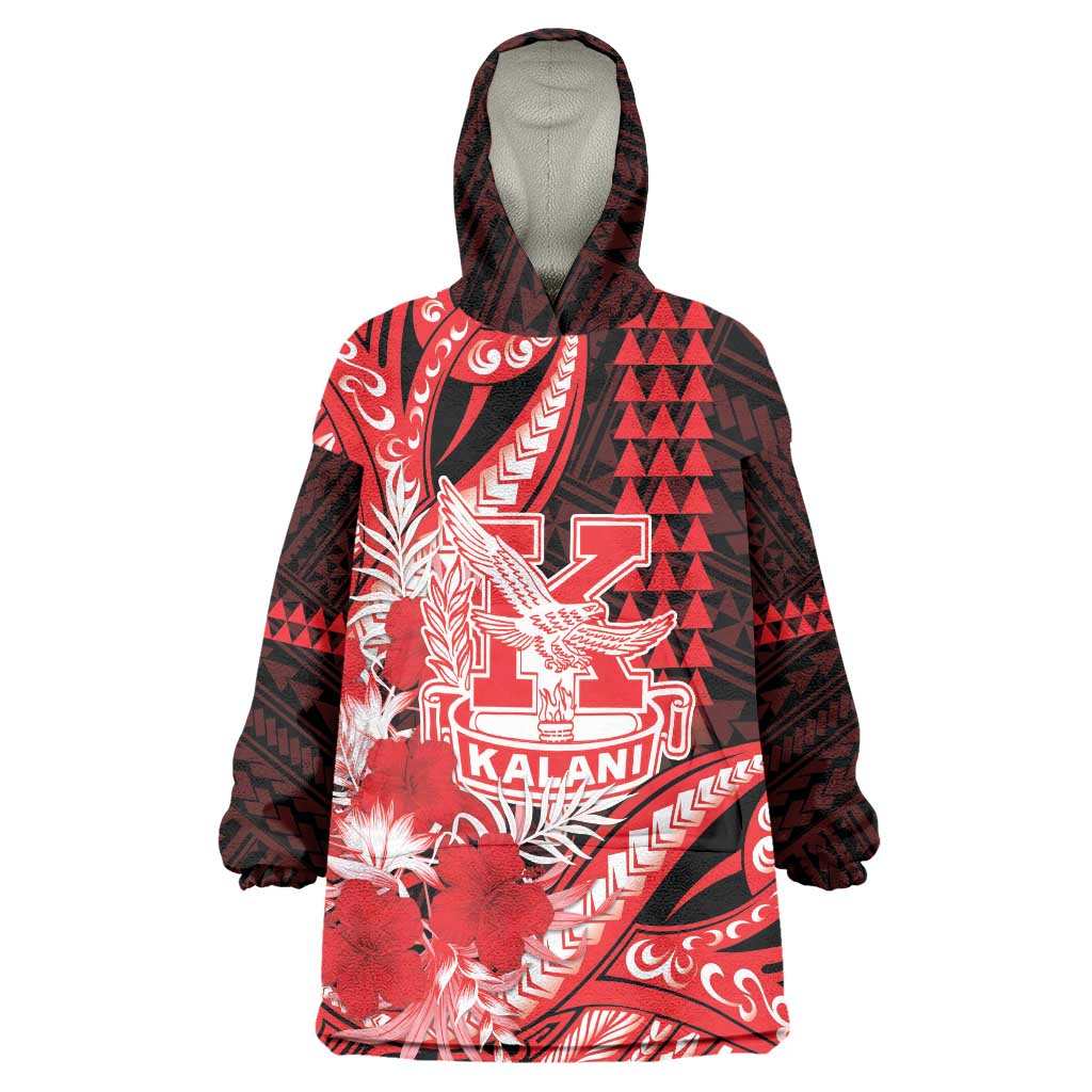 Personalised Hawaii Kalani High School Wearable Blanket Hoodie Tribal Tattoo With Hibiscus Flowers LT05 One Size Red - Polynesian Pride