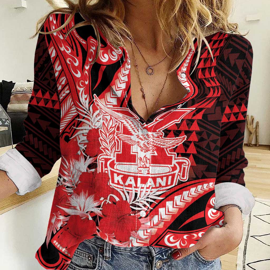 Personalised Hawaii Kalani High School Women Casual Shirt Tribal Tattoo With Hibiscus Flowers LT05 Female Red - Polynesian Pride