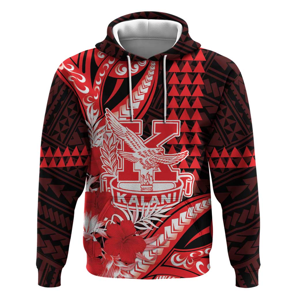 Personalised Hawaii Kalani High School Zip Hoodie Tribal Tattoo With Hibiscus Flowers LT05 Pullover Hoodie Red - Polynesian Pride