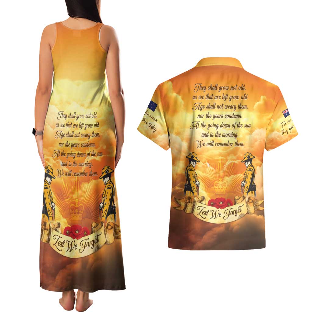New Zealand And Australia ANZAC Day Couples Matching Tank Maxi Dress and Hawaiian Shirt Sinai Palestine Campaign Lest We Forget
