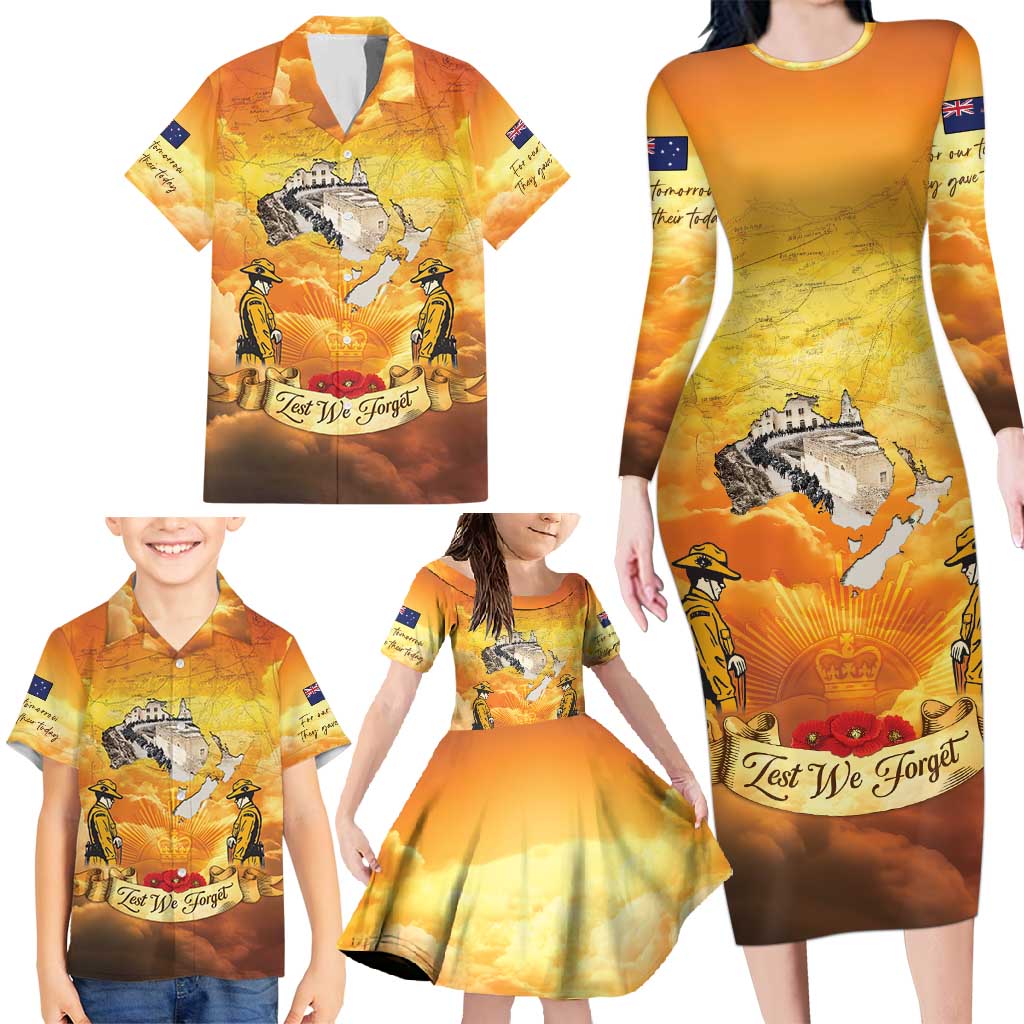 New Zealand And Australia ANZAC Day Family Matching Long Sleeve Bodycon Dress and Hawaiian Shirt Sinai Palestine Campaign Lest We Forget