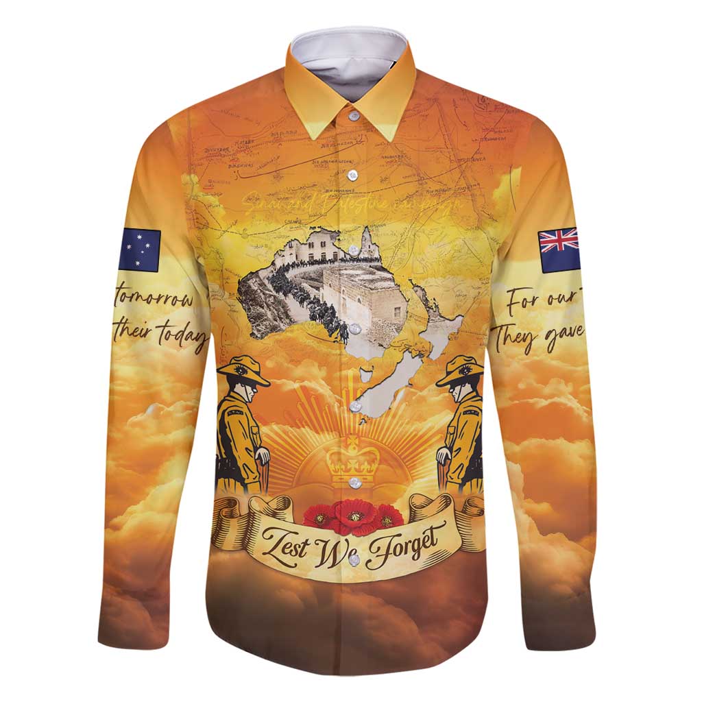 New Zealand And Australia ANZAC Day Family Matching Long Sleeve Bodycon Dress and Hawaiian Shirt Sinai Palestine Campaign Lest We Forget LT05 Dad's Shirt - Long Sleeve Orange - Polynesian Pride