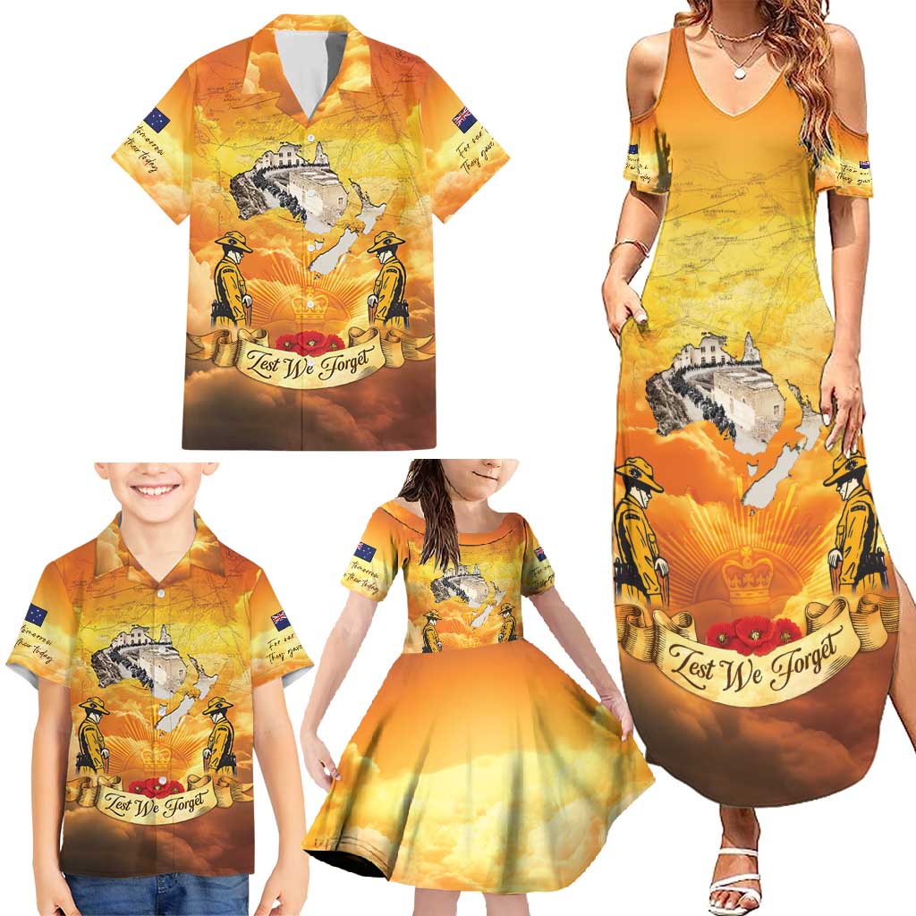 New Zealand And Australia ANZAC Day Family Matching Summer Maxi Dress and Hawaiian Shirt Sinai Palestine Campaign Lest We Forget