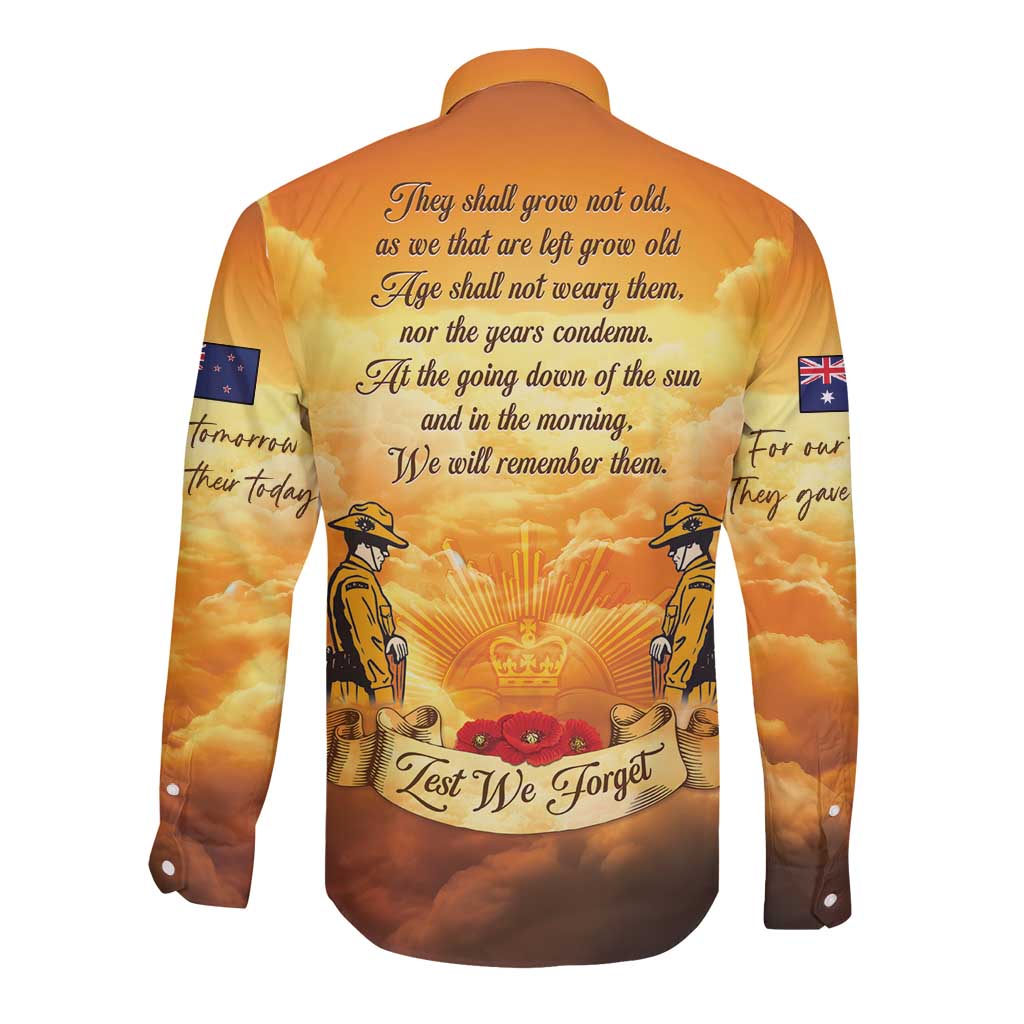 New Zealand And Australia ANZAC Day Long Sleeve Button Shirt Sinai Palestine Campaign Lest We Forget