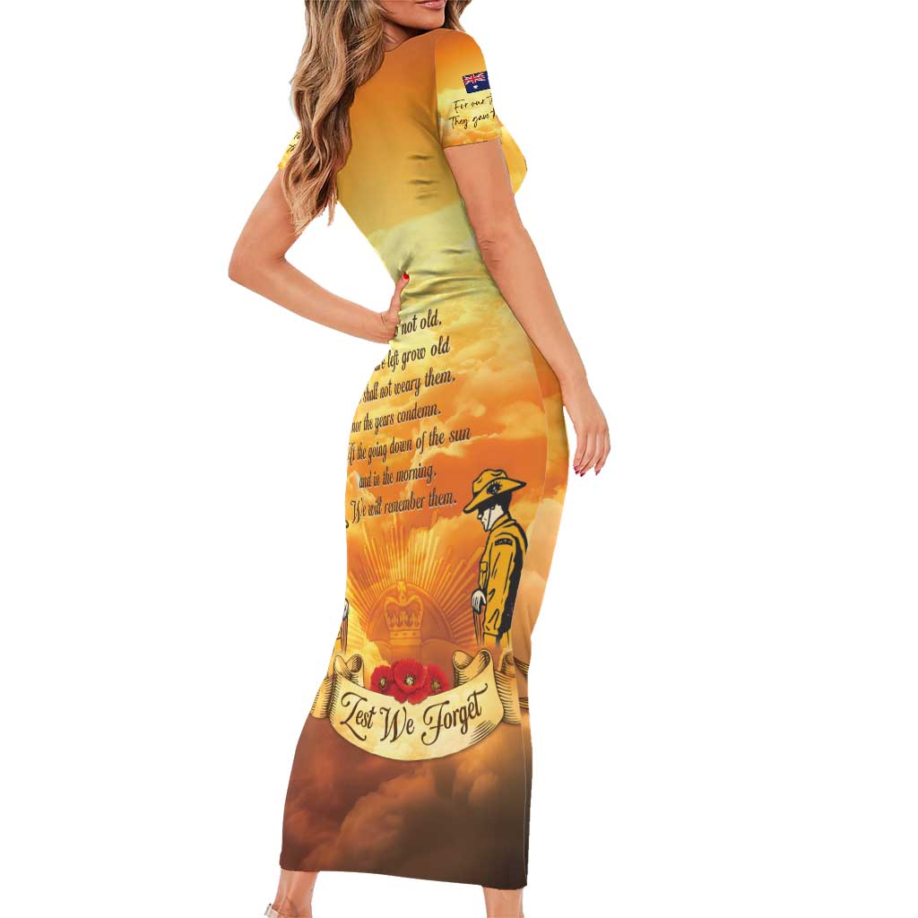 New Zealand And Australia ANZAC Day Short Sleeve Bodycon Dress Sinai Palestine Campaign Lest We Forget
