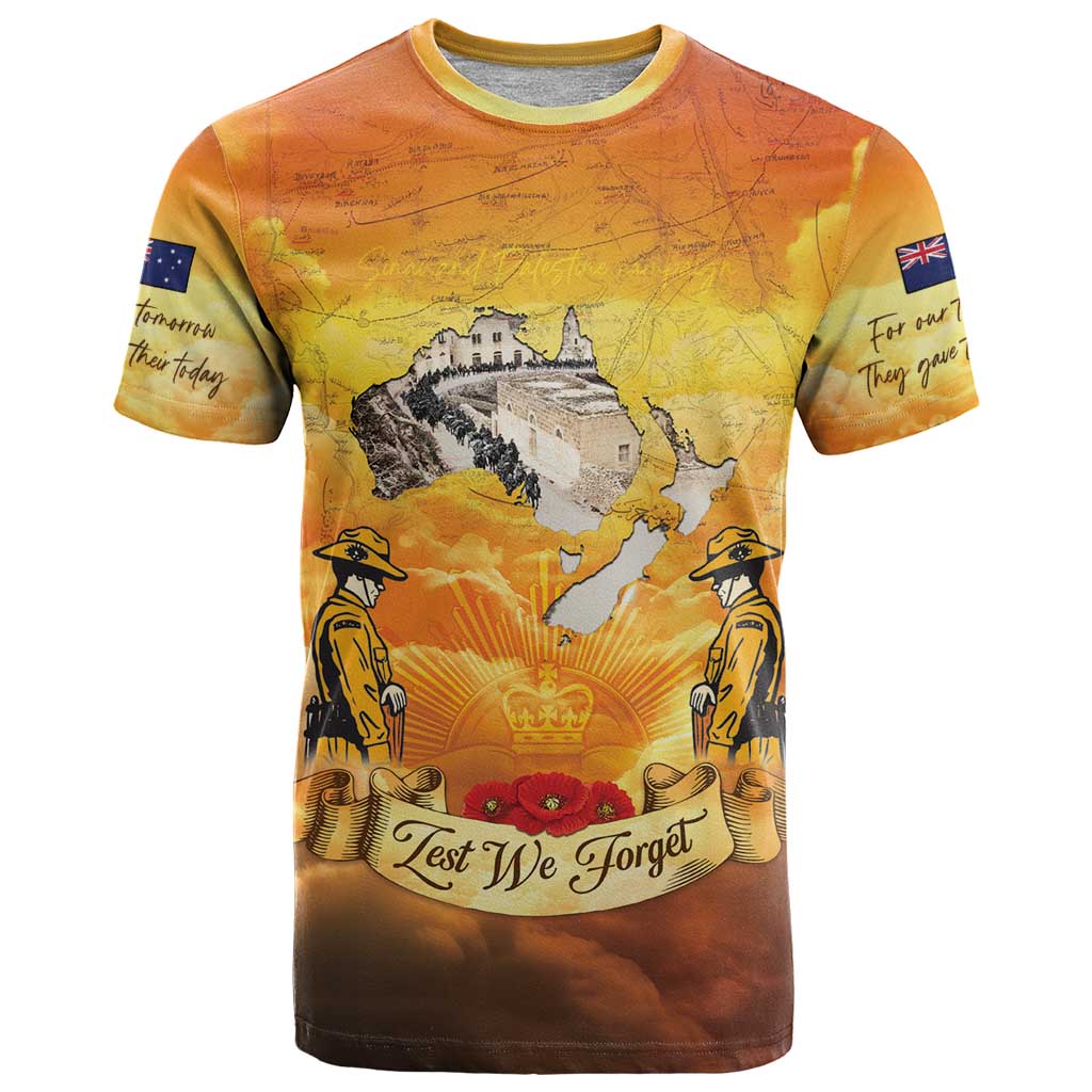 New Zealand And Australia ANZAC Day T Shirt Sinai Palestine Campaign Lest We Forget